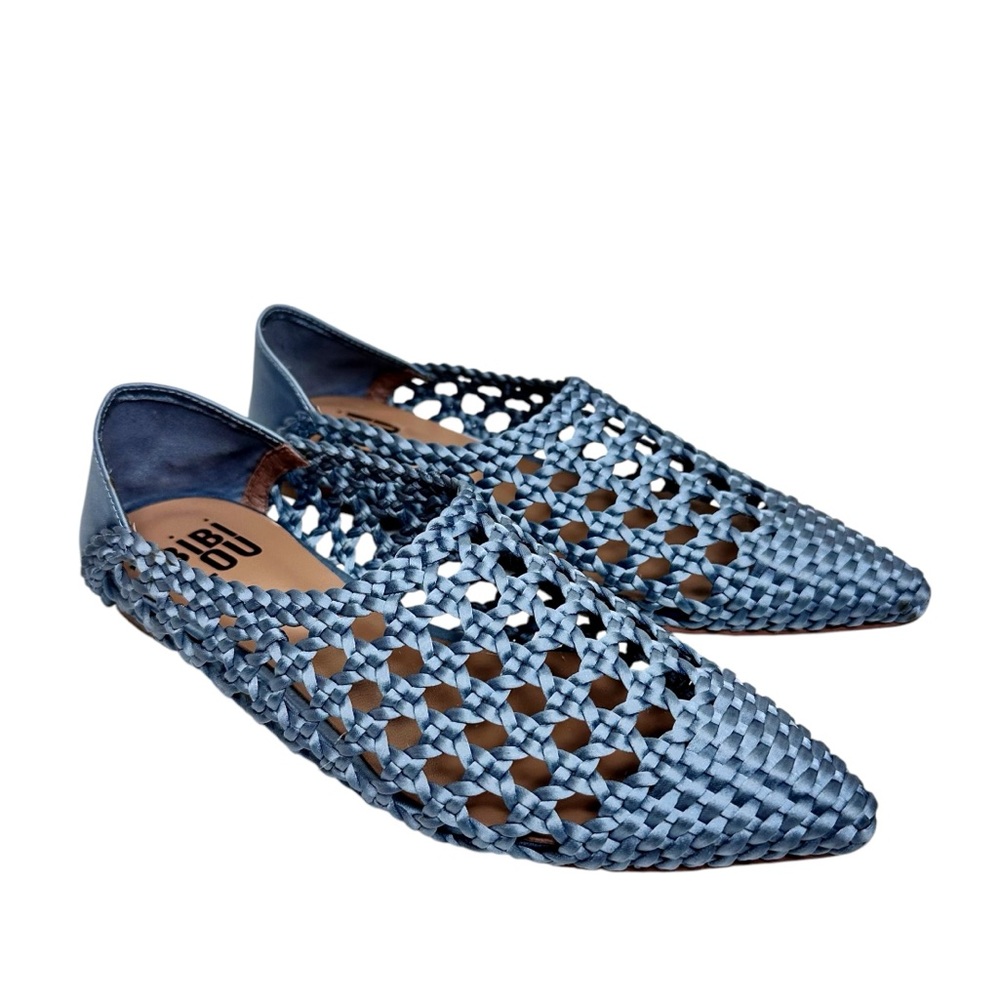 NEW Anthropologie Bibi Lou Woven Pointed Toe Flats Celeste Sky Blue SZ 37 - Picture 6 of 13